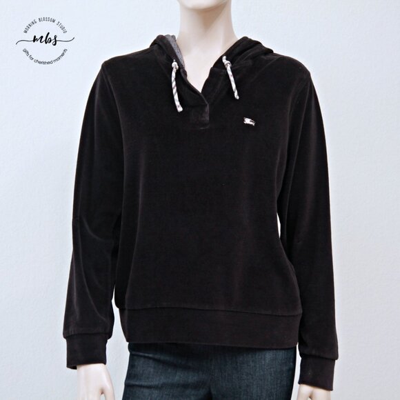 Burberry Corduroy Hooded Long Sleeve Pullover Black Women L - Picture 6 of 12